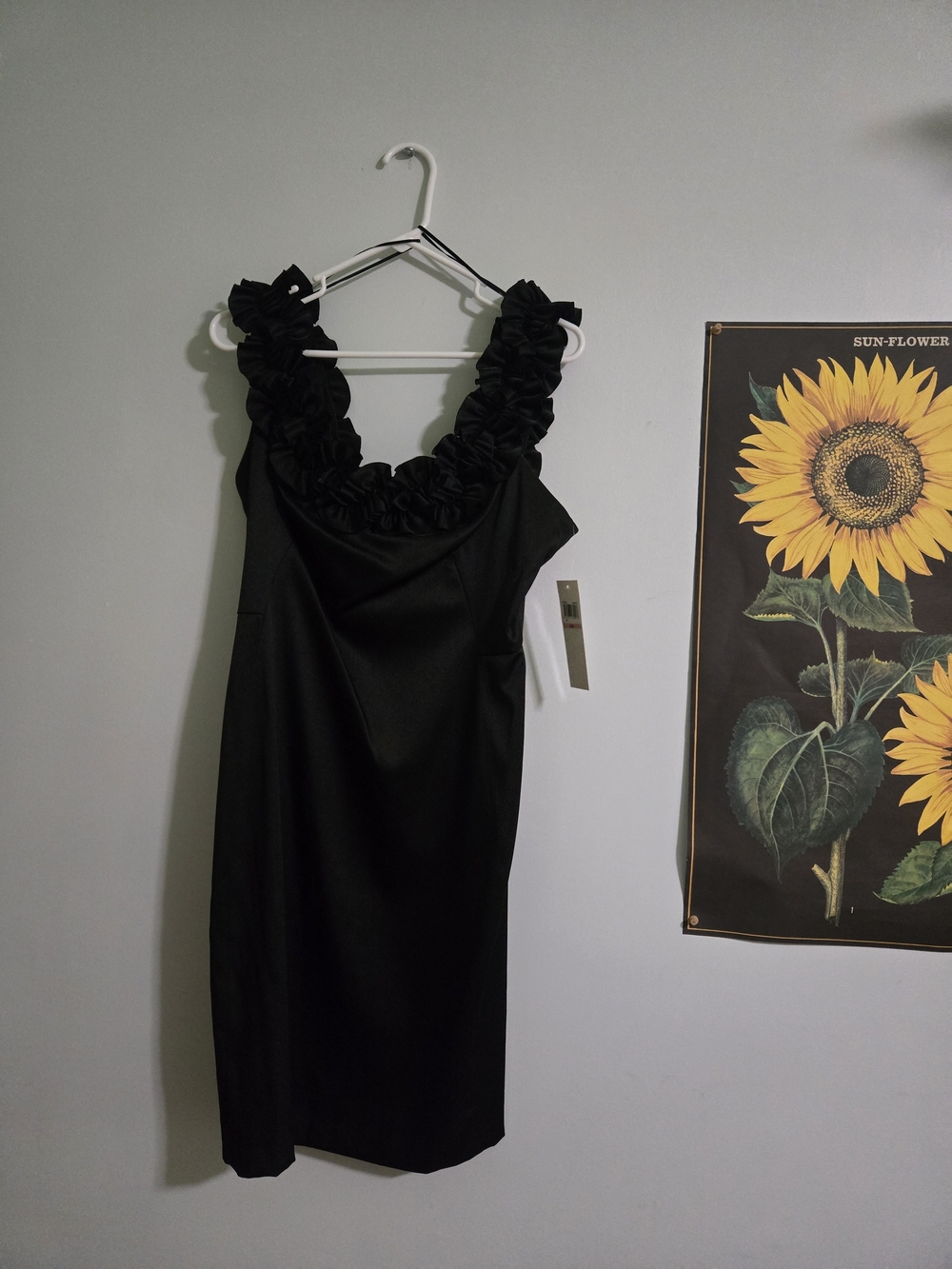 Maggy London Black Ruffle-Shoulder Midi Dress